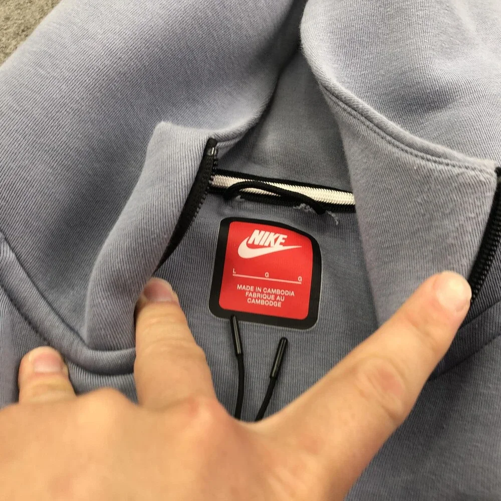 Nike Hoodie Mens Large Gray Full Zip Fleece Sweatshirt Colorblock Swoosh Tech